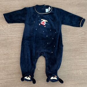 Le Top Navy Blue Footie with Embroidered Puppy